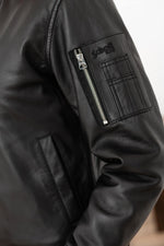 Black leather bomber jacket for women - Image n°3