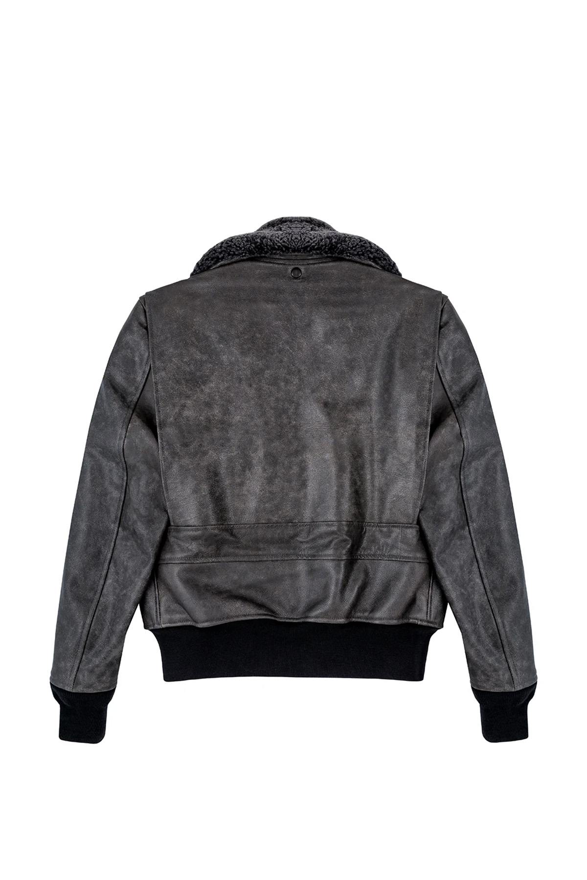 Aged leather aviator jacket with fur collar - Image n°7