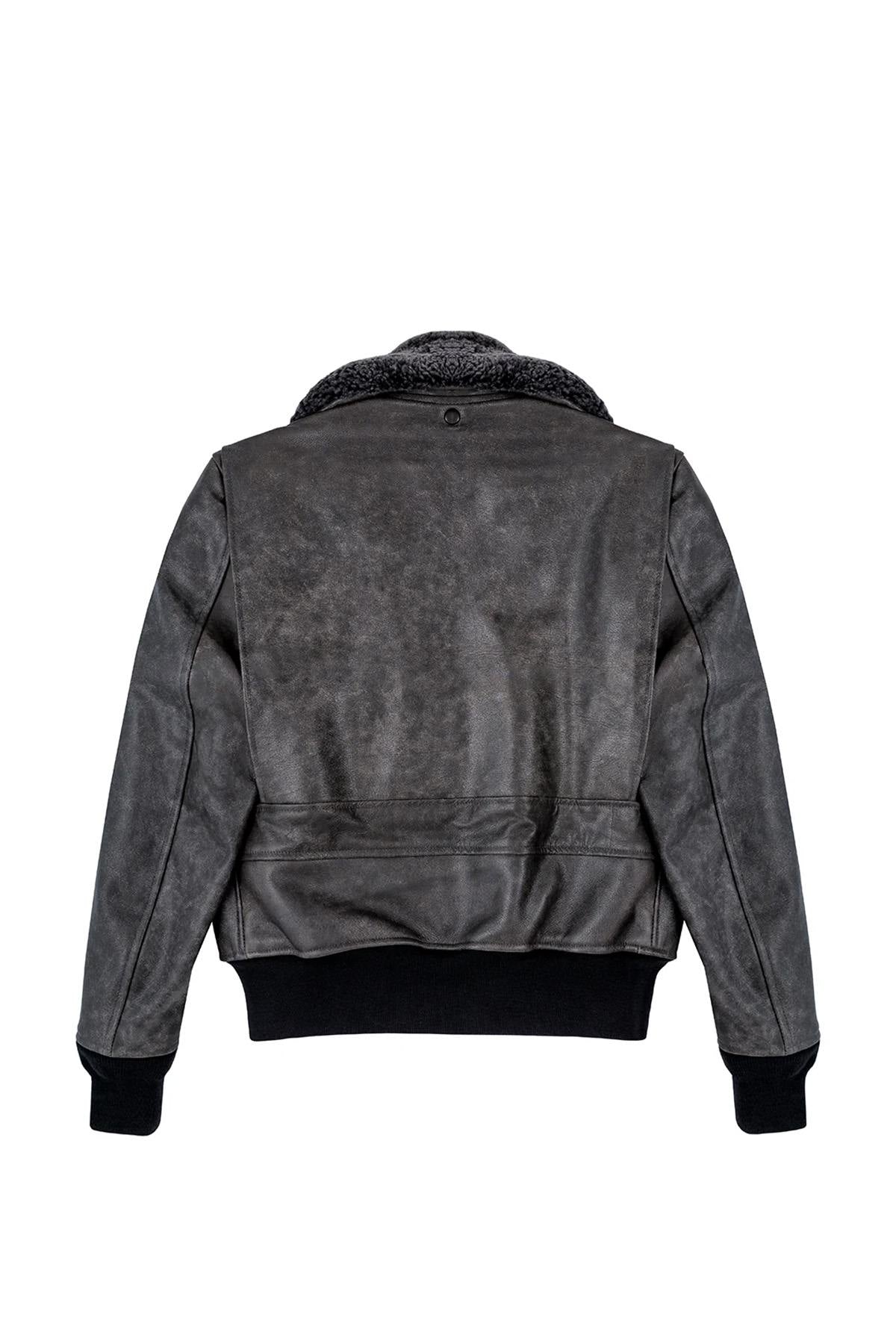 Aged leather aviator jacket with fur collar - Image n°7