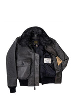 Aged leather aviator jacket with fur collar - Image n°10
