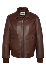 Schott's brown cowhide aviator jacket: removable collar, zip closure. - Image n°7