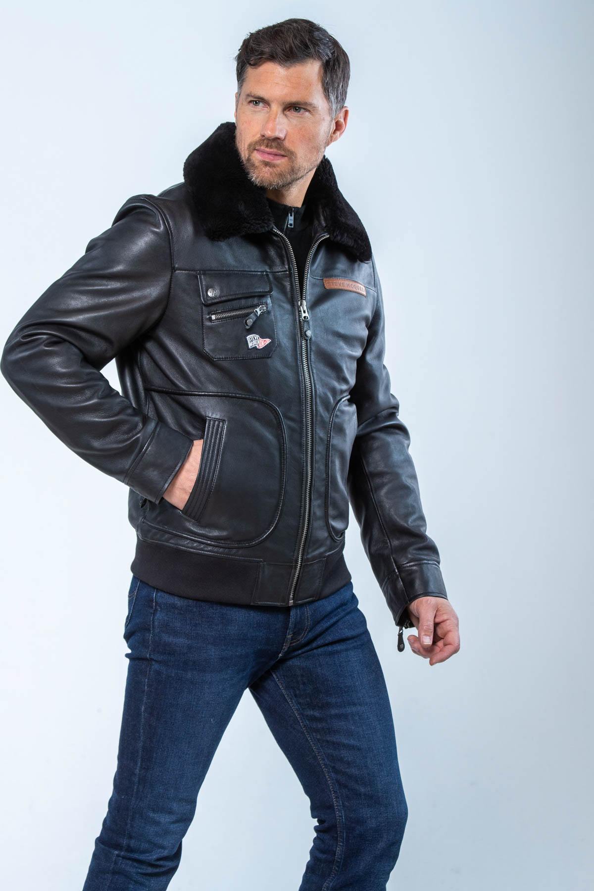 Soft, light black sheep leather jacket-Steve McQueen's iconic touch. - Image n°3