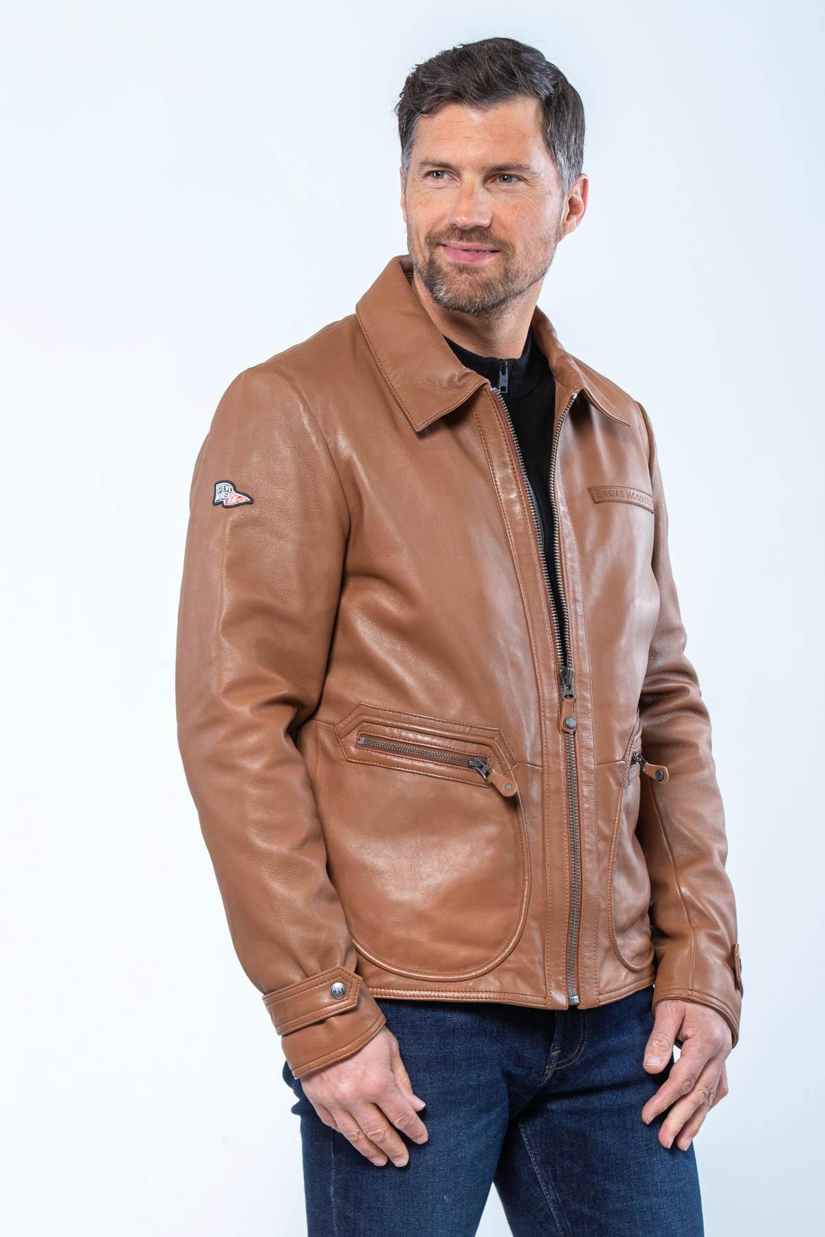McQueen brown leather shirt collar jacket - Image n°12