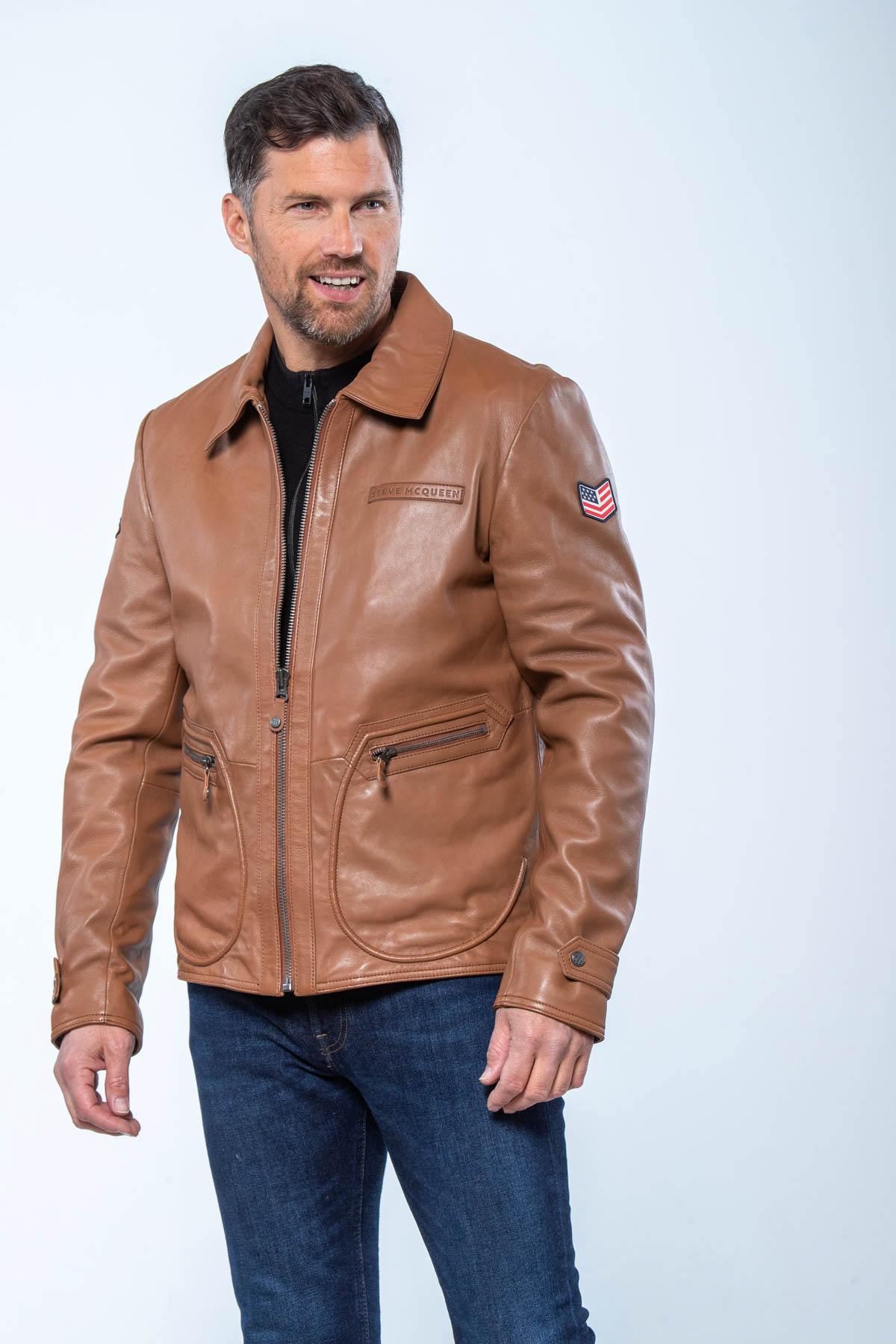 Lightweight tobacco sheepskin jacket, inspired by Steve McQueen. - Image n°10
