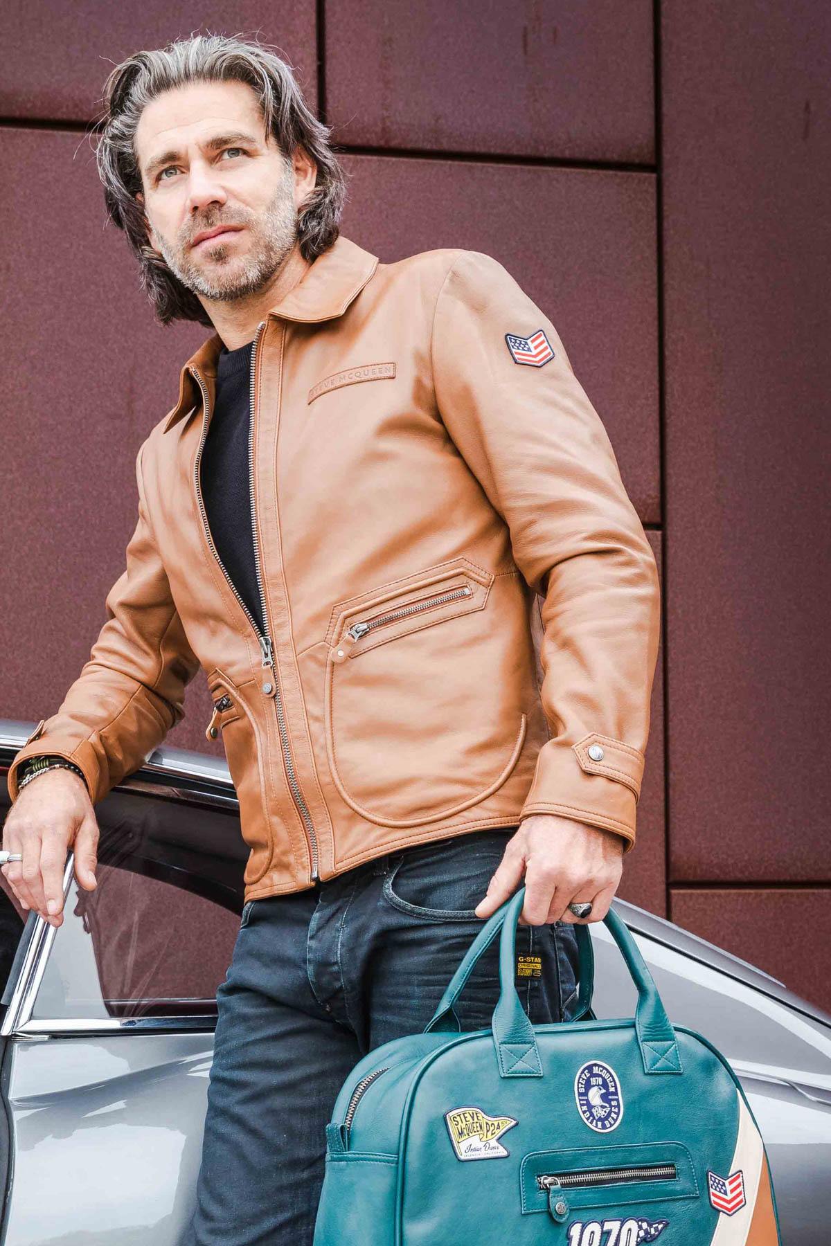 Lightweight tobacco sheepskin jacket, inspired by Steve McQueen. - Image n°13