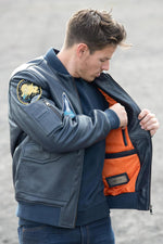 Limited-edition navy sheepskin jacket inspired by Apollo 13's legacy. - Image n°9