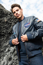 Navy Blue Aerospace Legendary Leather Jacket - Image n°14