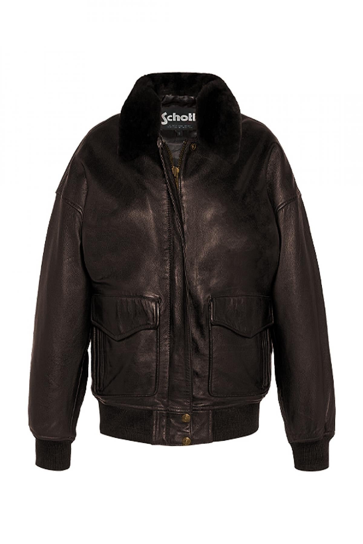 Dark brown lambskin aviator by Schott NYC. Slim fit, vegan fur collar. - Image n°7