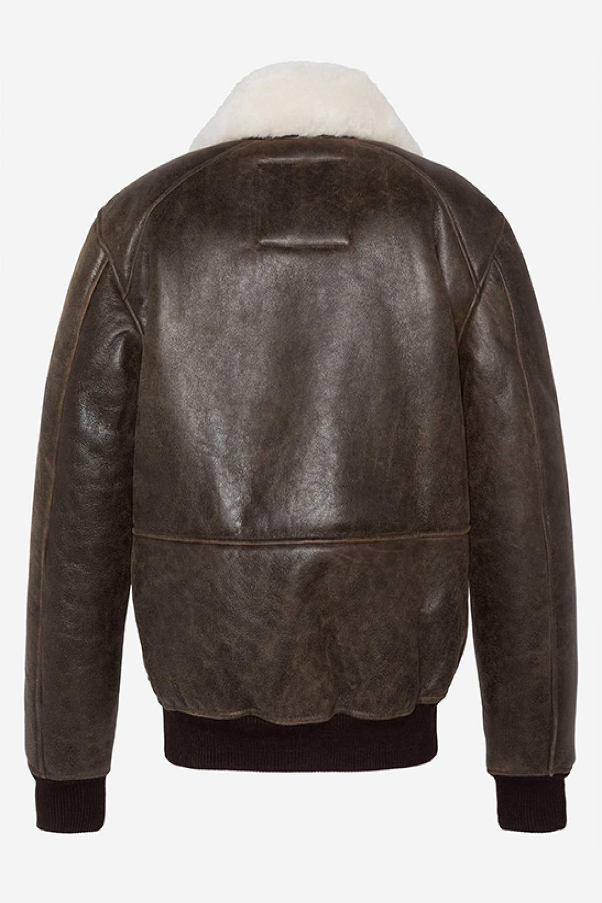 Schott's brown aviator in reversed sheep leather. Fur collar, warm. - Image n°5
