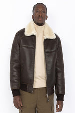 Schott's brown aviator in reversed sheep leather. Fur collar, warm. - Image n°1