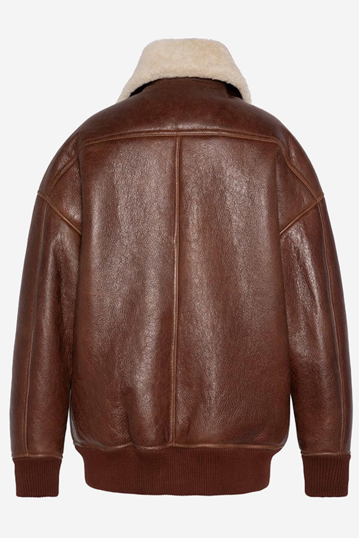 Double-faced moka sheepskin bomber by Schott. Oversized and cosy. - Image n°8