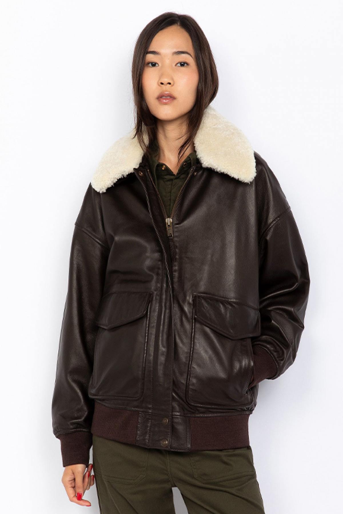A relaxed aviator jacket by Schott, crafted in soft washed lambskin. - Image n°1