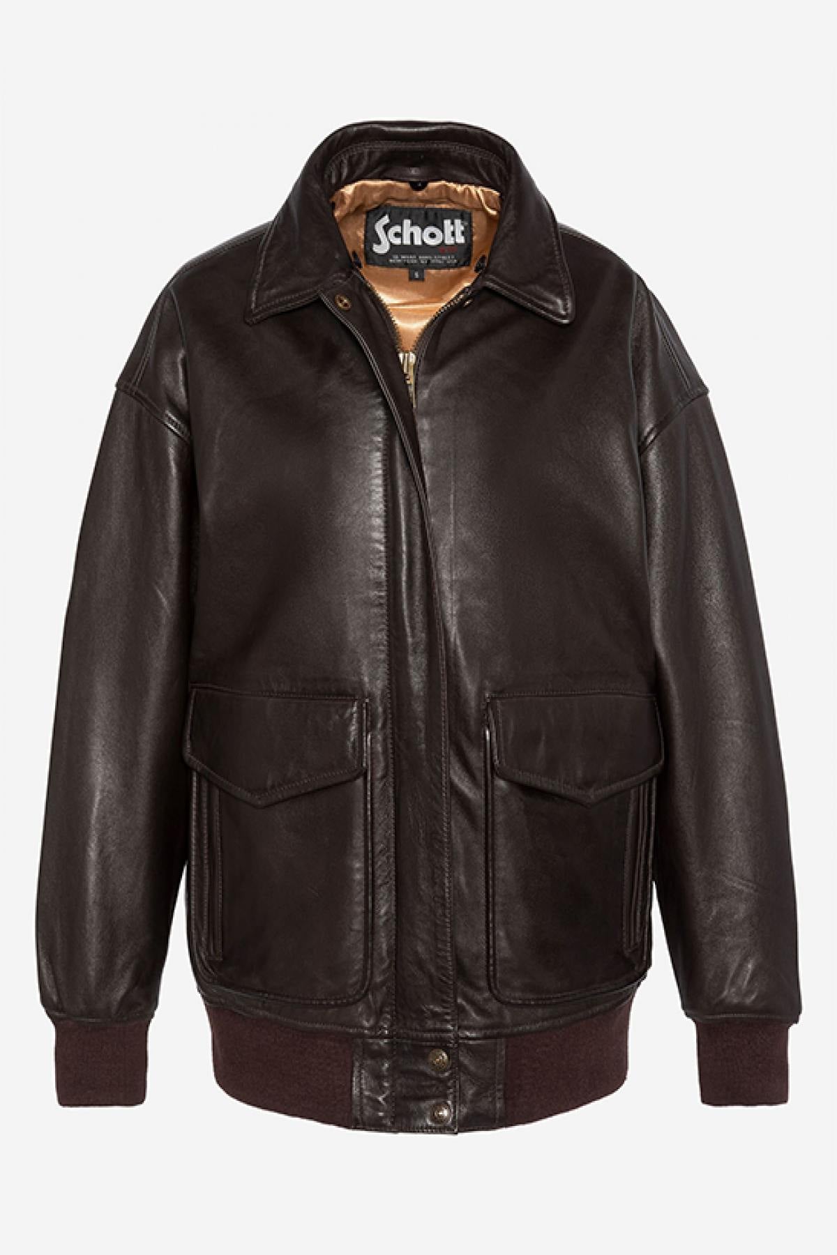 A relaxed aviator jacket by Schott, crafted in soft washed lambskin. - Image n°8