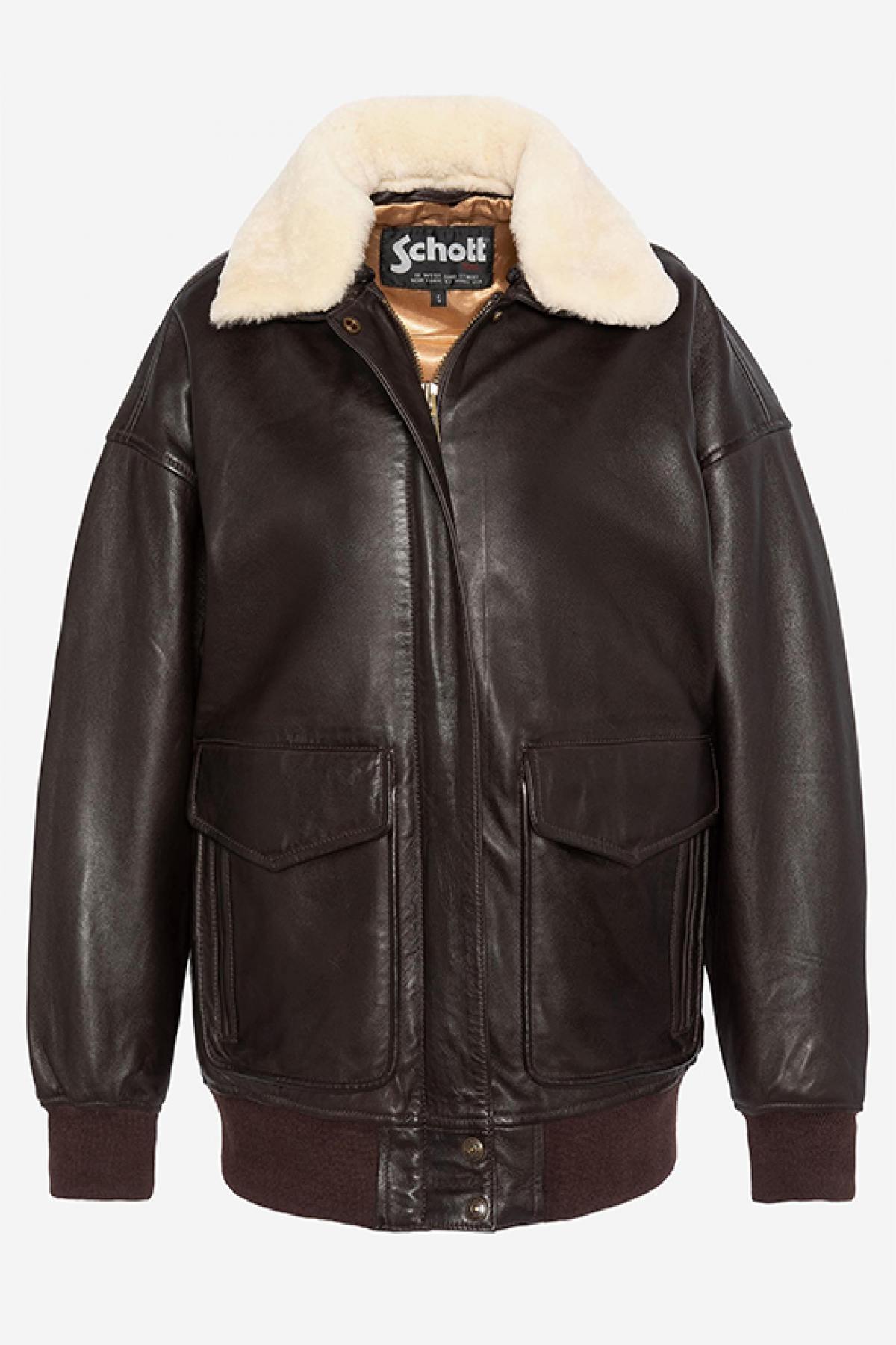 A relaxed aviator jacket by Schott, crafted in soft washed lambskin. - Image n°7