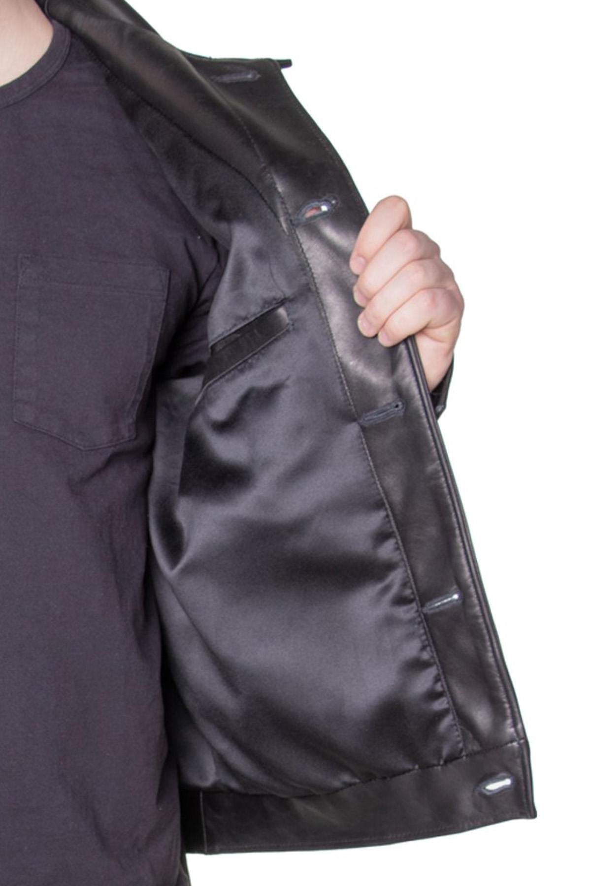 Slim-fit trucker jacket in full-grain cowhide, crafted by Schott USA. - Image n°7