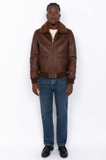 Schott's brown cowhide aviator jacket: removable collar, zip closure. - Image n°2