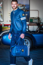 Royal blue lambskin jacket, supple and lightweight, with biker flair. - Image n°3