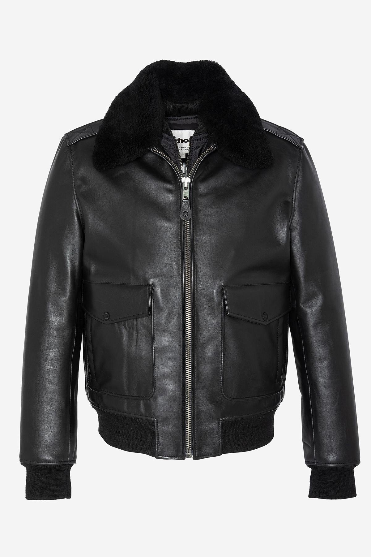 Schott's thick cowhide aviator jacket with removable shearling collar. - Image n°8