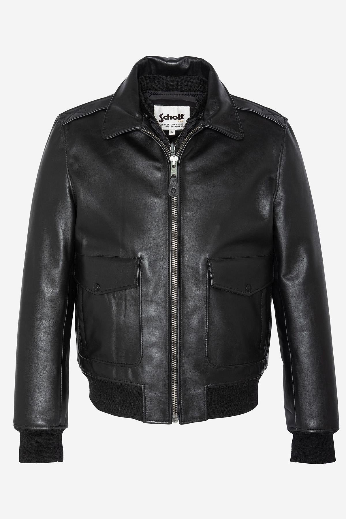 Schott's thick cowhide aviator jacket with removable shearling collar. - Image n°14