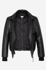 Schott's thick cowhide aviator jacket with removable shearling collar. - Image n°9