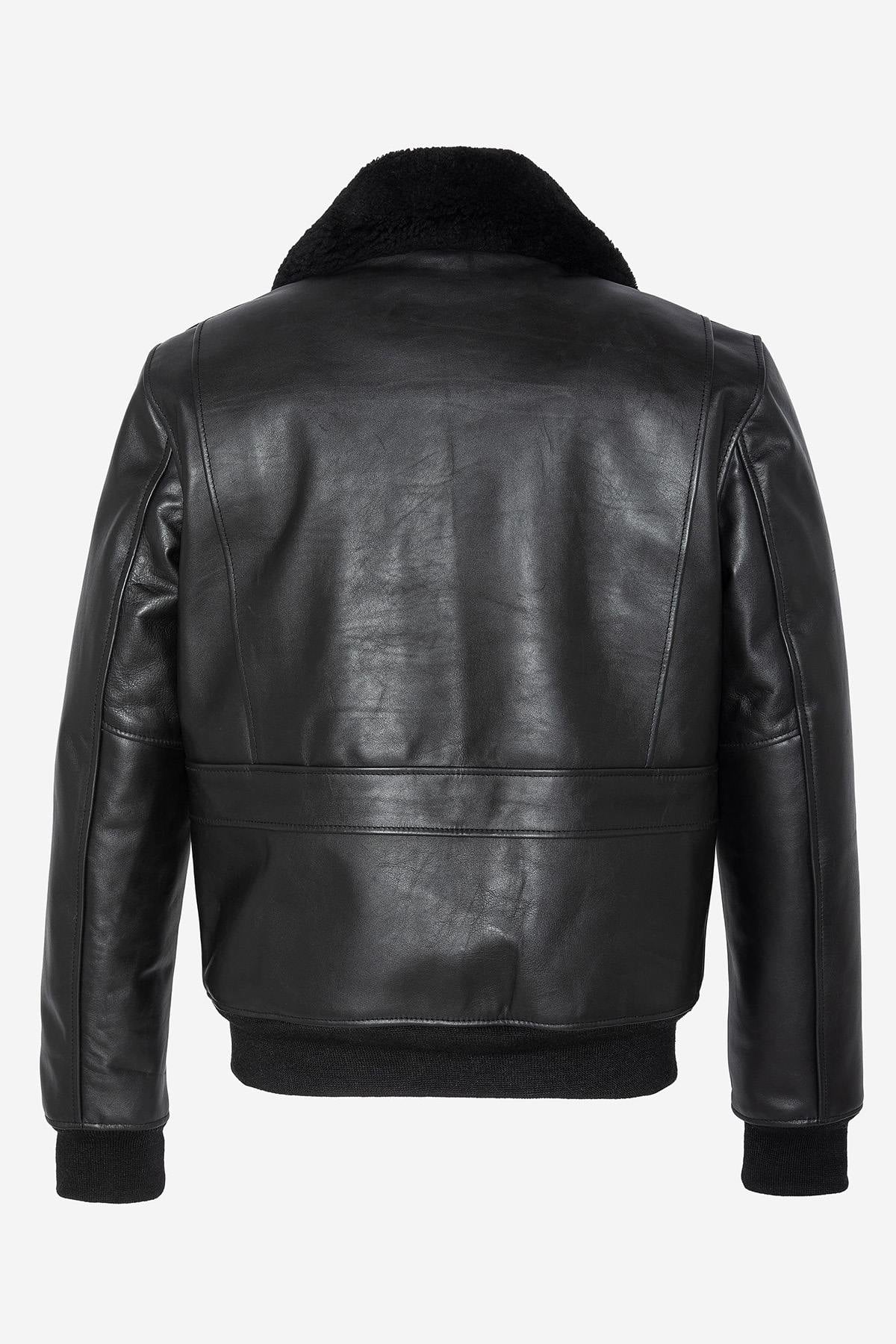 Schott's thick cowhide aviator jacket with removable shearling collar. - Image n°10