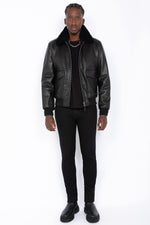 Schott's thick cowhide aviator jacket with removable shearling collar. - Image n°11