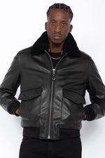 Schott's thick cowhide aviator jacket with removable shearling collar. - Image n°5