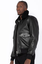 Schott's thick cowhide aviator jacket with removable shearling collar. - Image n°12