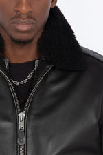 Schott's thick cowhide aviator jacket with removable shearling collar. - Image n°13