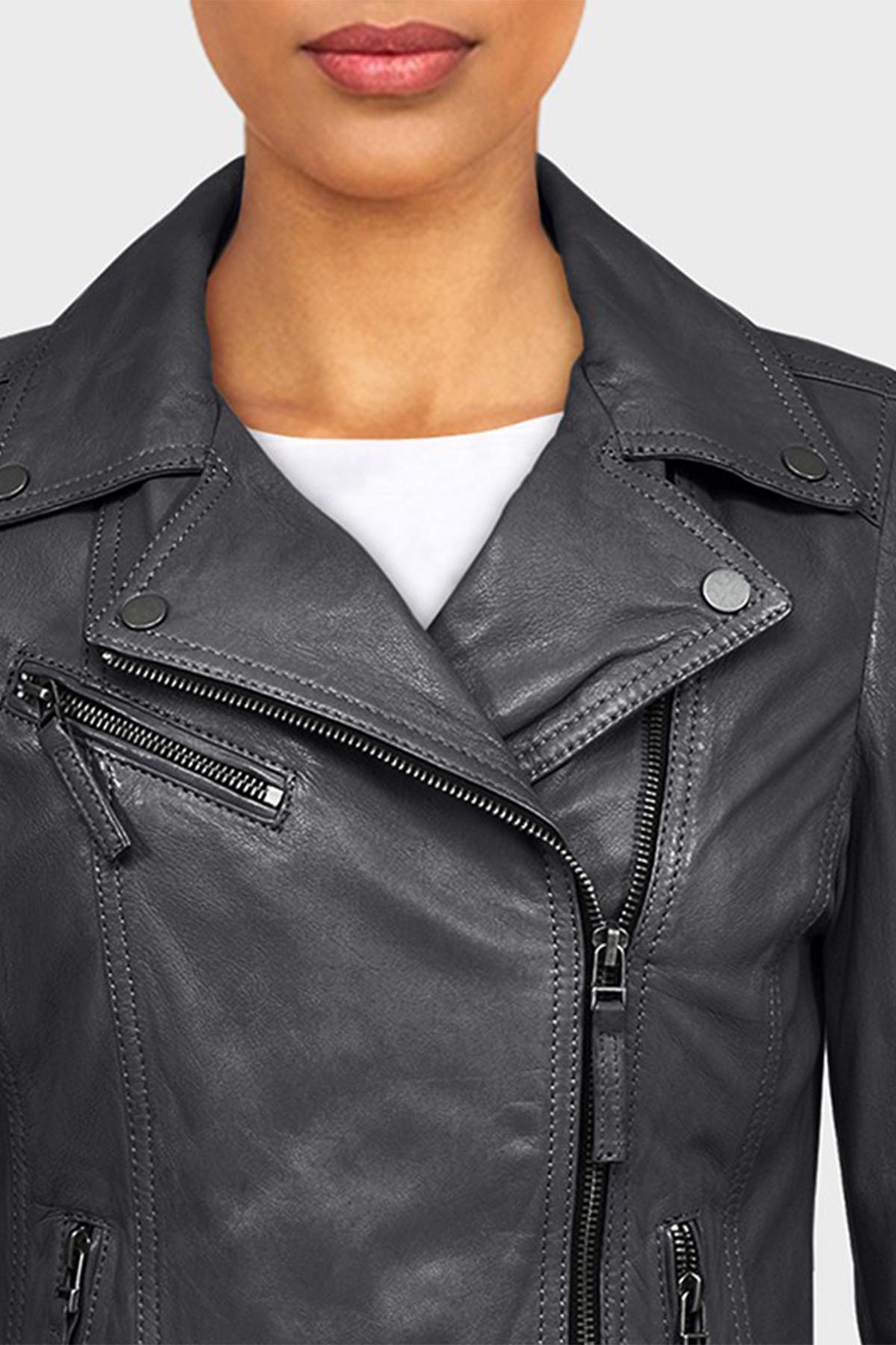 Soft black sheepskin leather jacket with a slim, perfecto fit. - Image n°2