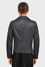 Soft black sheepskin leather jacket with a slim, perfecto fit. - Image n°3