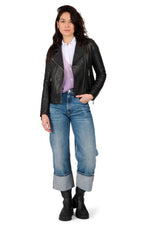 Slim black lambskin Perfecto with zipped cuffs and asymmetrical zip. - Image n°2