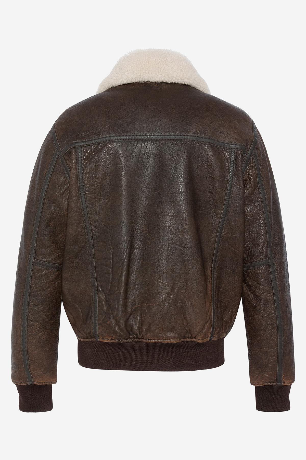 Distressed Leather Bomber Jacket - Image n°5