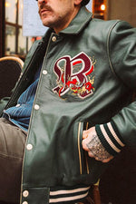 Forest green cowhide teddy with dragon embroidery and oversized fit. - Image n°2