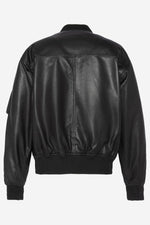 Loose fit black leather bomber jacket - Image n°5