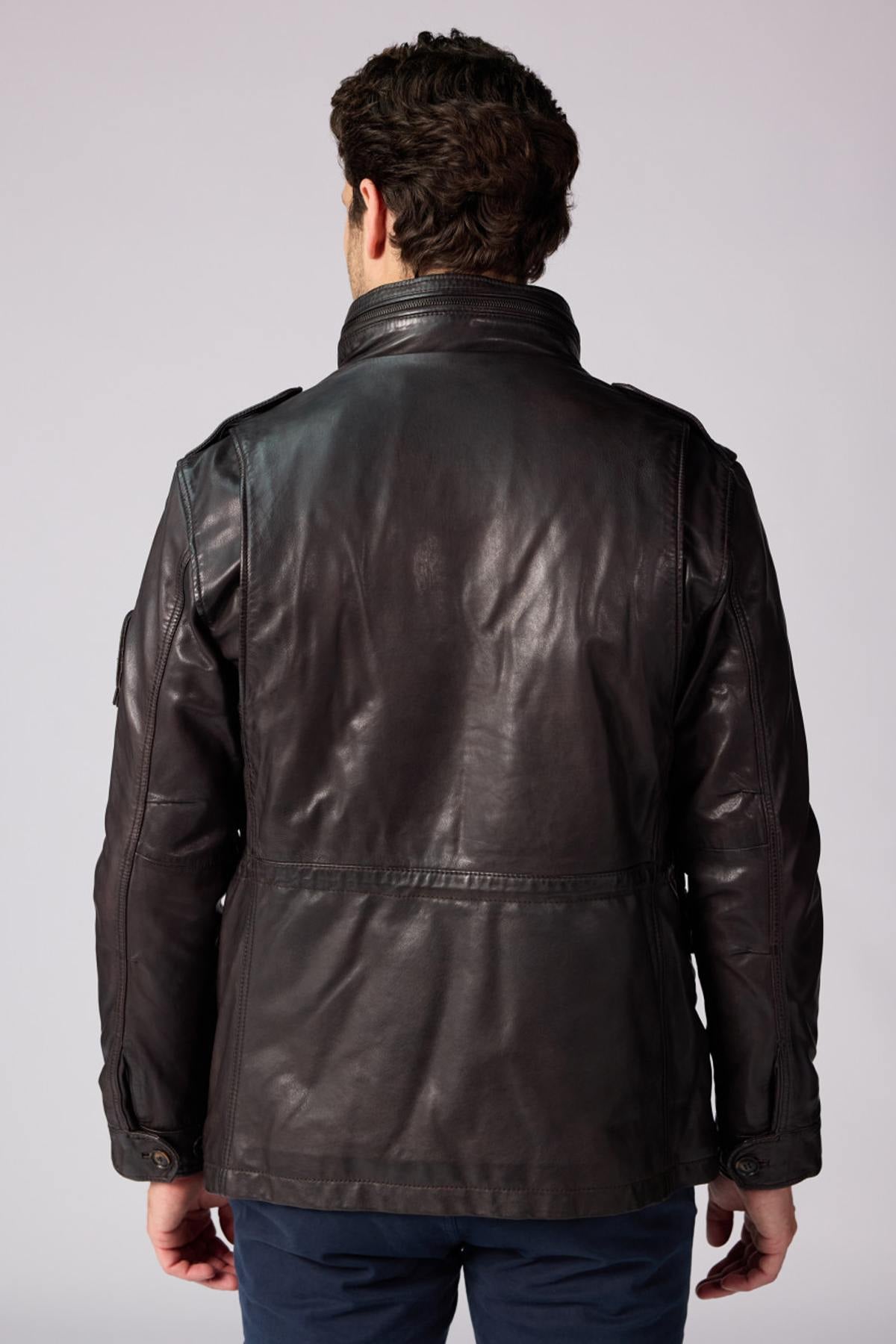 Dark brown lambskin jacket with military roots and French elegance. - Image n°3