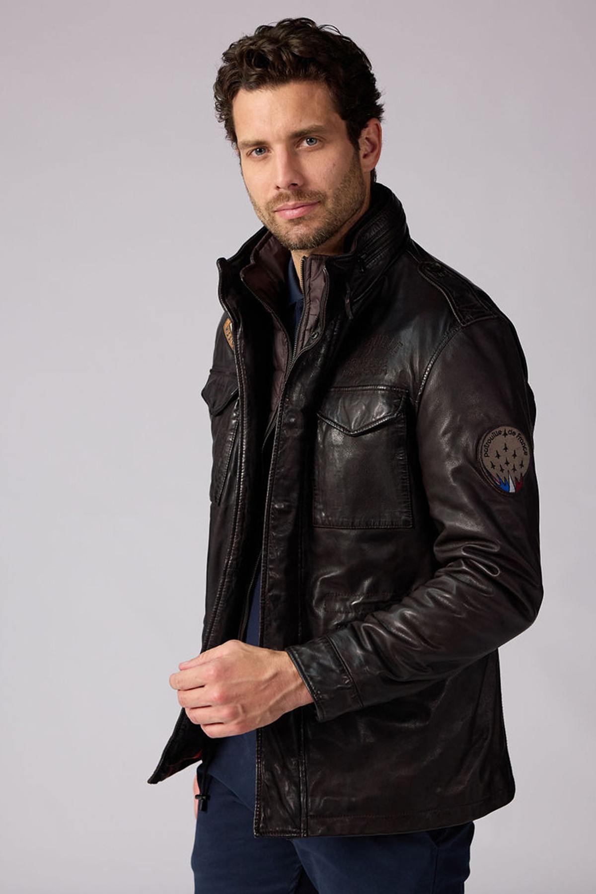 Dark brown lambskin jacket with military roots and French elegance. - Image n°7
