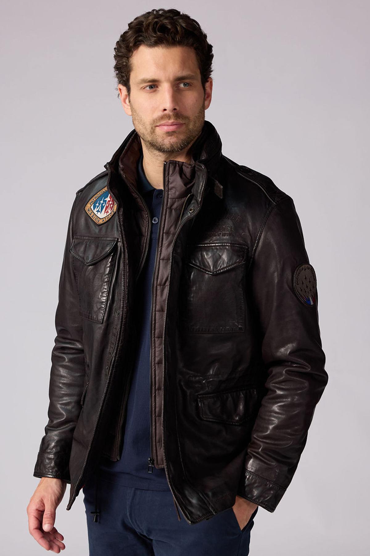 Dark brown lambskin jacket with military roots and French elegance. - Image n°8