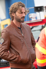 Slim lambskin bomber with moto collar and Patrouille de France patch. - Image n°2