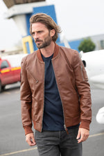 Slim lambskin bomber with moto collar and Patrouille de France patch. - Image n°3