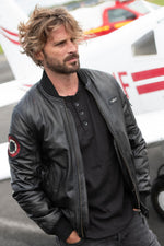 Black sheepskin bomber with iconic Squadriglia degli Assi patch by AM. - Image n°2
