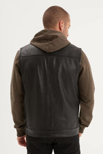 Black goat leather waistcoat, textured and adjustable for a sharp fit. - Image n°6