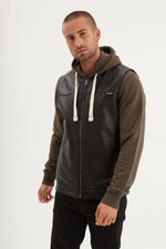 Black goat leather waistcoat, textured and adjustable for a sharp fit. - Image n°9