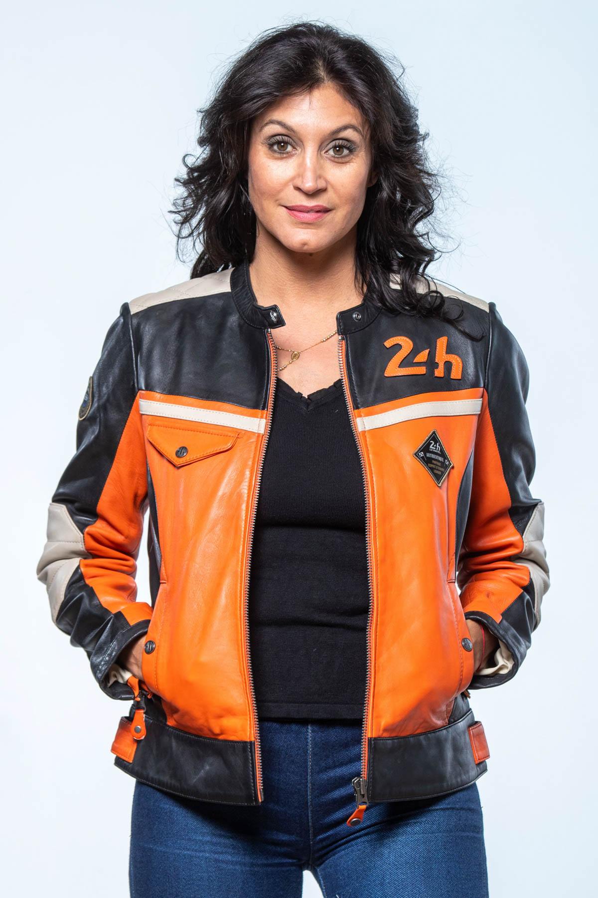 Slim orange sheepskin jacket, inspired by 24h Le Mans racing spirit. - Image n°1