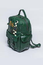 Green racing leather backpack with checkerboard - Image n°3