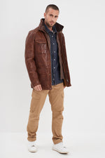 Mid-length lambskin jacket in bison, regular fit for a timeless look. - Image n°8