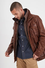 Mid-length lambskin jacket in bison, regular fit for a timeless look. - Image n°2