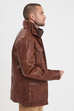 Mid-length lambskin jacket in bison, regular fit for a timeless look. - Image n°3