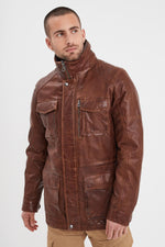 Mid-length lambskin jacket in bison, regular fit for a timeless look. - Image n°1