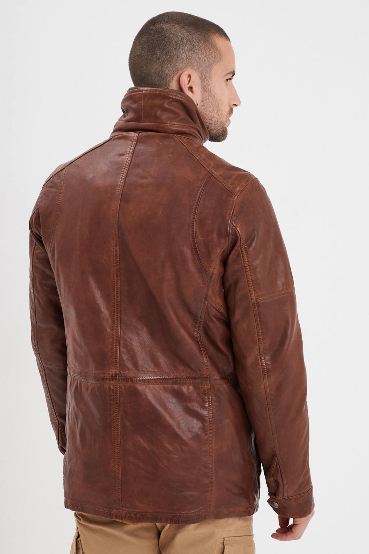 Mid-length lambskin jacket in bison, regular fit for a timeless look. - Image n°4